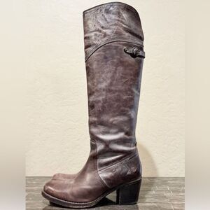 FRYE Jane Western Riding Knee High cuff heeled Boot in Gray Burnished Antique